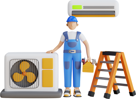 technician repairing air conditioner 3d illustration